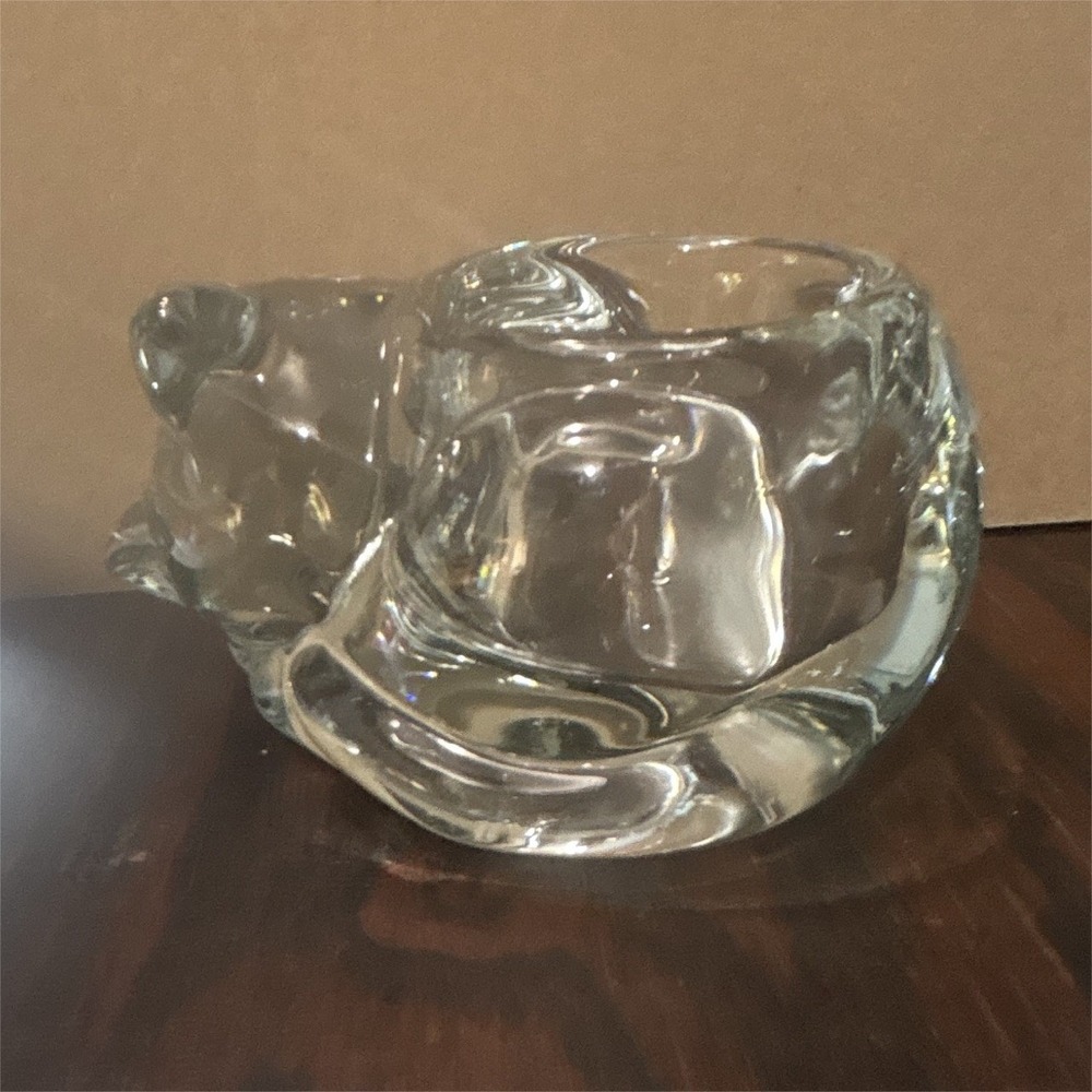 Vintage Indiana Clear Glass Sleeping Kitten Tealight Candle Holder